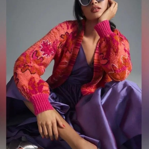 NWT  Anthropologie Embroidered Cardigan Sweater - Picture 1 of 7